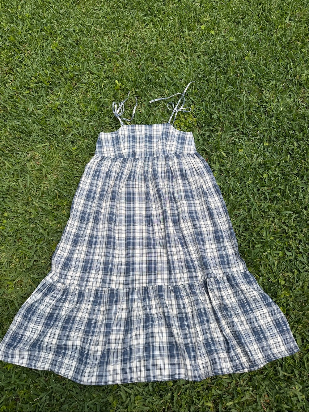 Anthropologie Plaid Cottagecore Tie Strap Midi Dress Size Small 100% Cotton - Picture 2 of 9